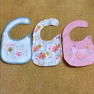 Ralph Lauren Blue, White, and Pink Baby Bib Trio